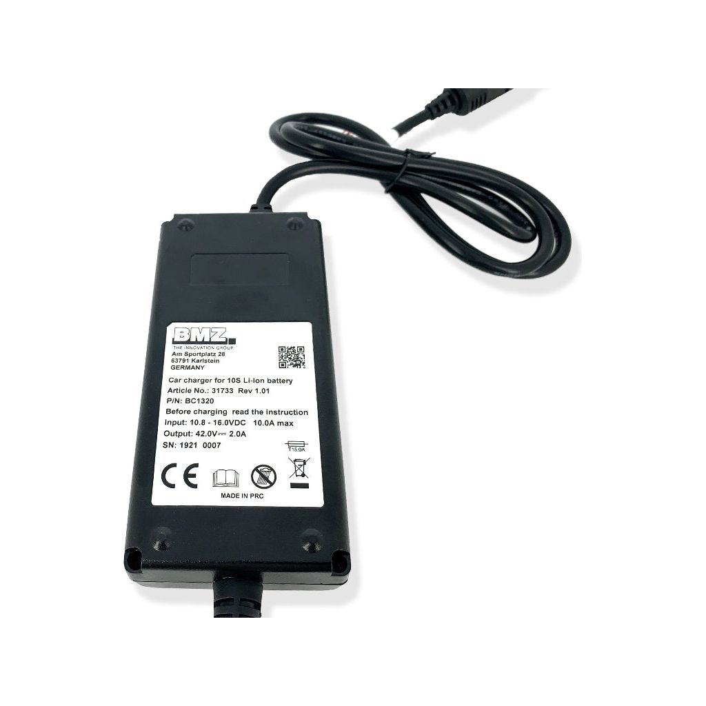 BMZ Ladegerät 12V mobil Kfz. Ladegerät BMZ Li-Ion 42V 2A Stecker Rosenberger (31733)